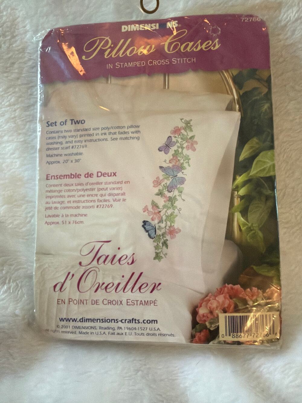 Dimensions Butterfly Dreams Stamped Cross Stitch Pillowcases Set of 2 New